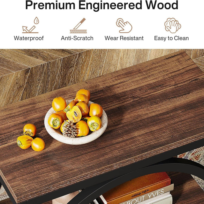 Slim End Tables With 3 Shelves, Compact (Set of 2) - Brown