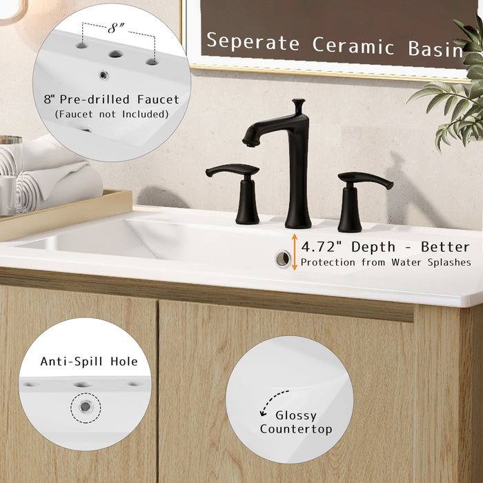 Modern Bathroom Vanity With Rectangle Ceramic Sink, Soft Closing Doors