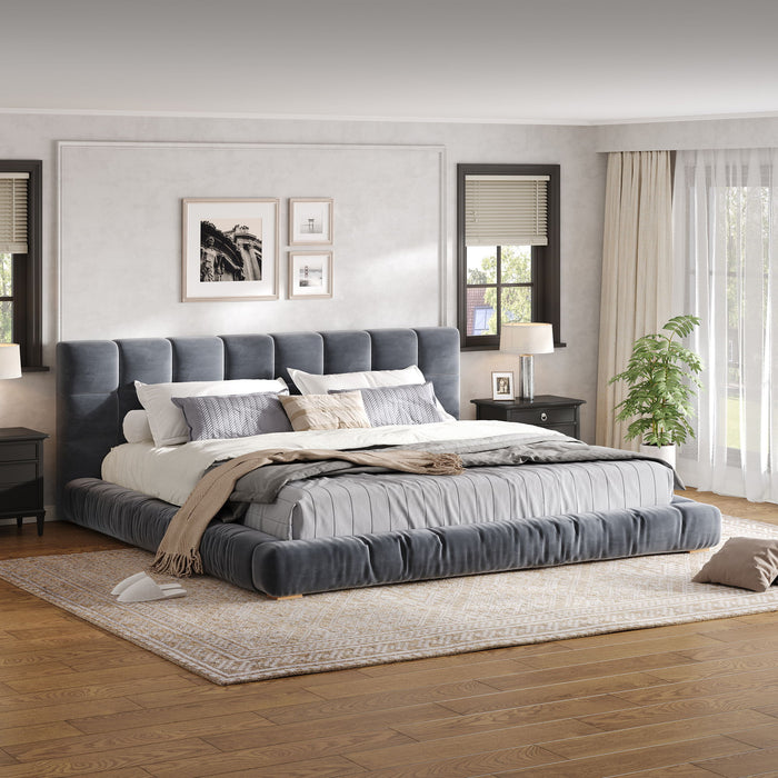 Upholstered Platform Bed Frame With Tufted Headboard