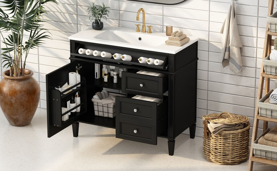 Bathroom Vanity & Top Sink, Modern Bathroom Storage Cabinet With 2 Drawers And A Tip-Out Drawer