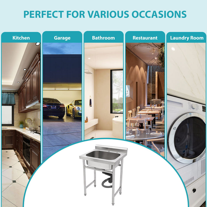 Single Bowl Utility Sink, Freestanding Commercial Kitchen Sink For Laundry Room - Brushed Nickel