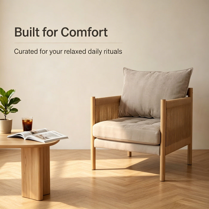 Accent Armchair With Removable Cushions For Living Room - Matte Black / Natural / Sand