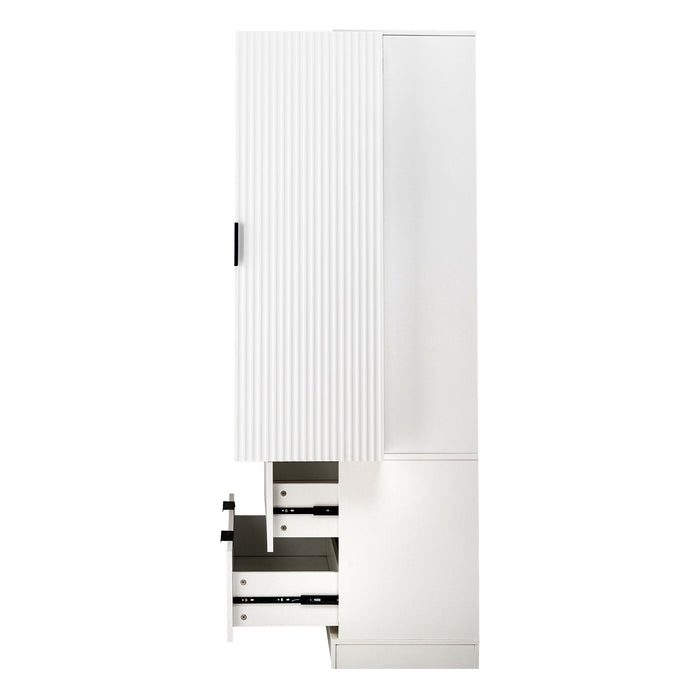 Fluted Kitchen Pantry Cabinet With 2 Large Drawers & 8 Door Spice Rack