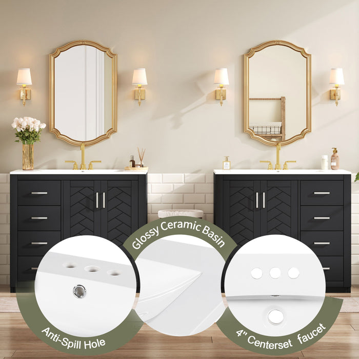 Modern Bathroom Vanity With Ceramic Sink, Freestanding Set With Drawers And Soft-Closing Doors