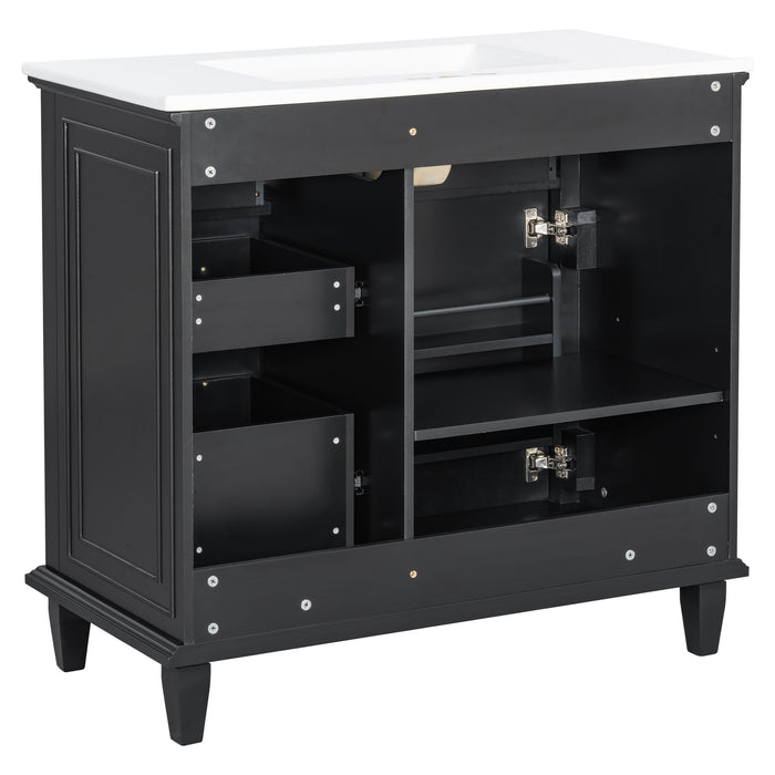 Modern Bathroom Vanity With Sink Top, Flip Drawers, Adjustable Shelf