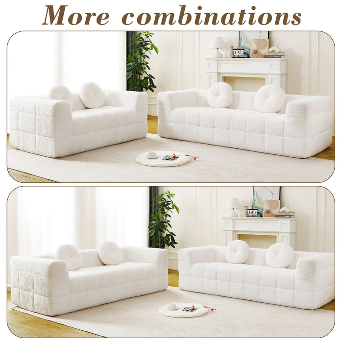 Boneless 3 Seater Sofa With Circular Throw Pillows - Beige