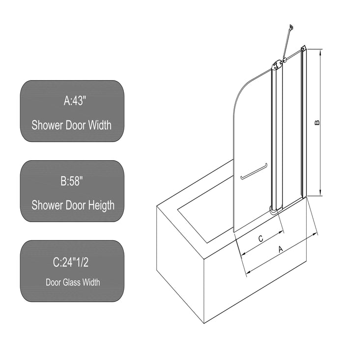 Shower Doors For Bathtub With Tempered Glass