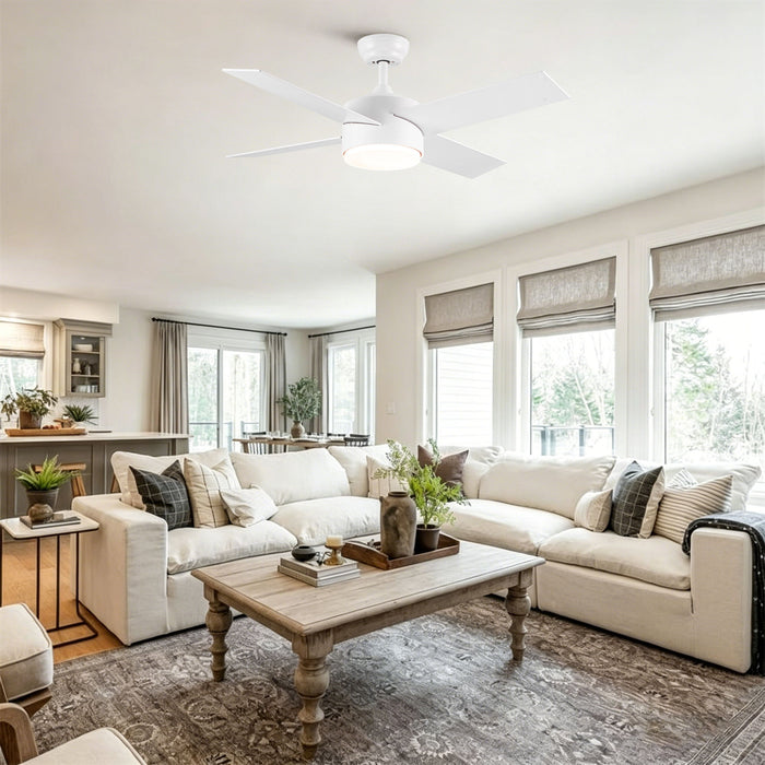 Ceiling Fan With Remote Control, Reversible DC Motor, 6 Speeds, 3 Dimmable LED, Quiet Timer For Indoor - White
