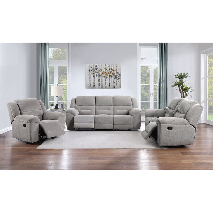 Sebring - Upholstered Manual Reclining Loveseat With Center Storage Console - Gray