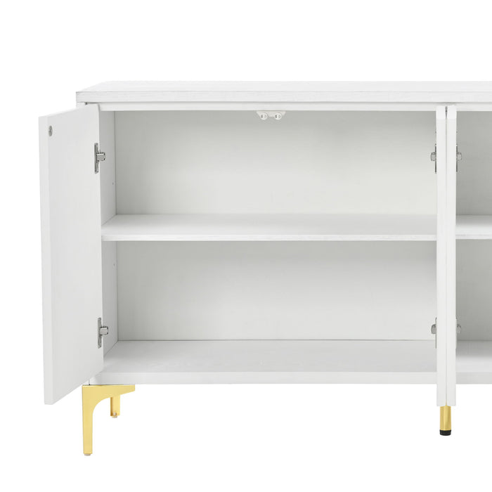 Modern 4 Door Sideboard With Creative Carved Surface And Adjustable Shelves