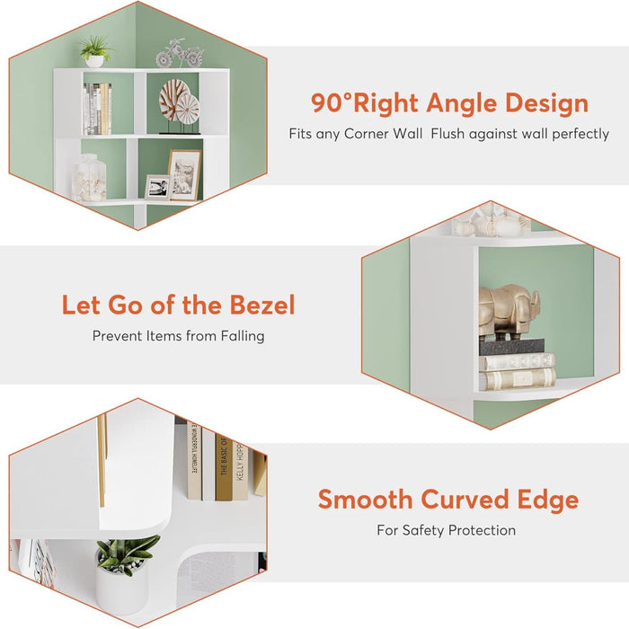 6 Tier Corner Bookshelf, L-Shaped Freestanding Shelf With Anti Drop Panels