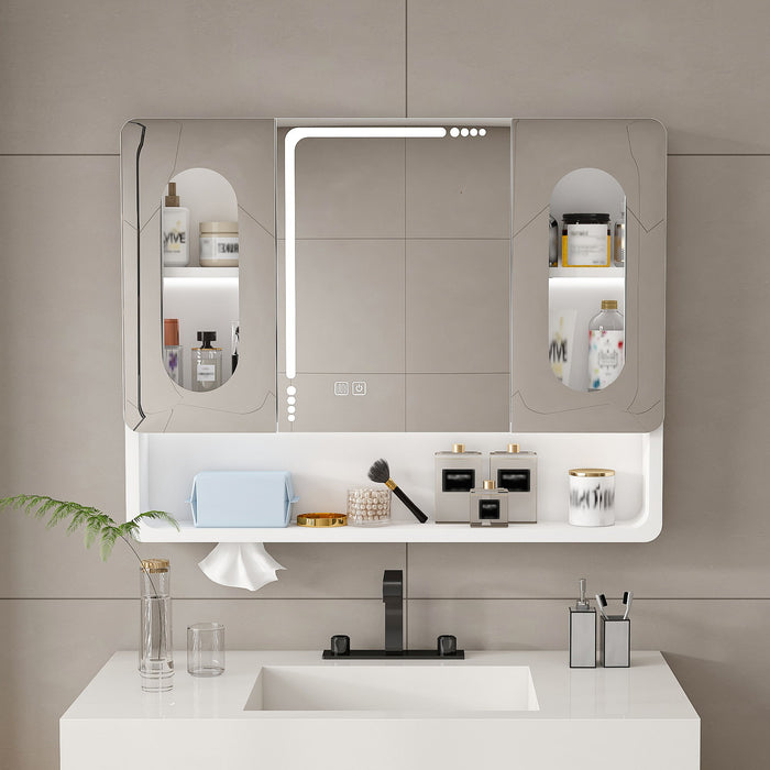 Wall Mounted Bathroom Mirror Cabinet With LED Lights, Anti Fog & Explosion Proof, Touch Control Medicine Cabinet, 3 Color Lighting - White