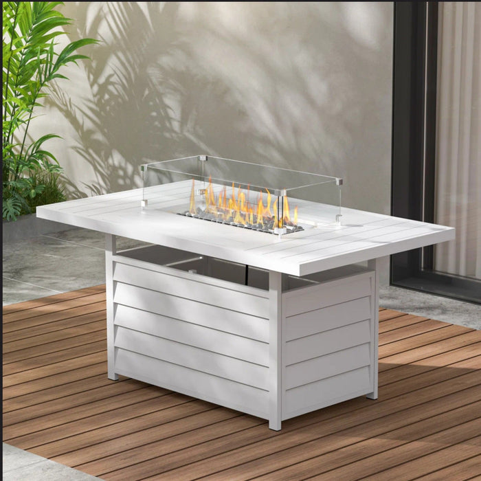 Rectangular Propane Fire Pit Table With Burner, Lava Rock, Waterproof Cover