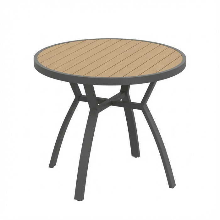 Outdoor Round Patio Table With Slatted Top - Gray