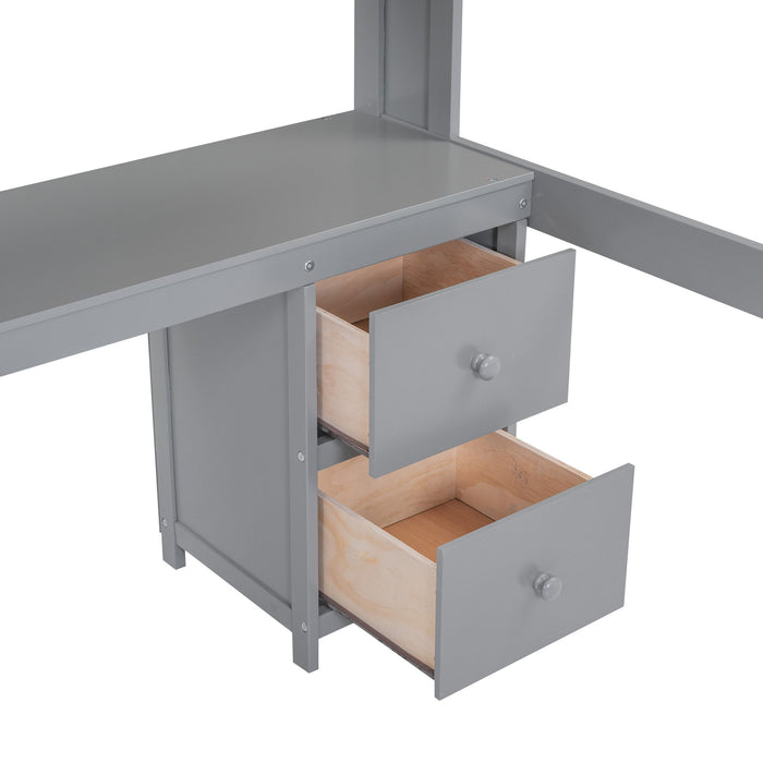 Loft Bed With Desk, Cabinets, Drawers, Charging Station And Bedside Tray