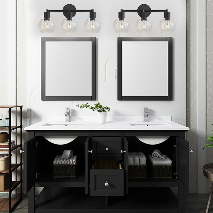 3 Light Globe Bathroom Vanity Light With Clear Glass Shades - Black