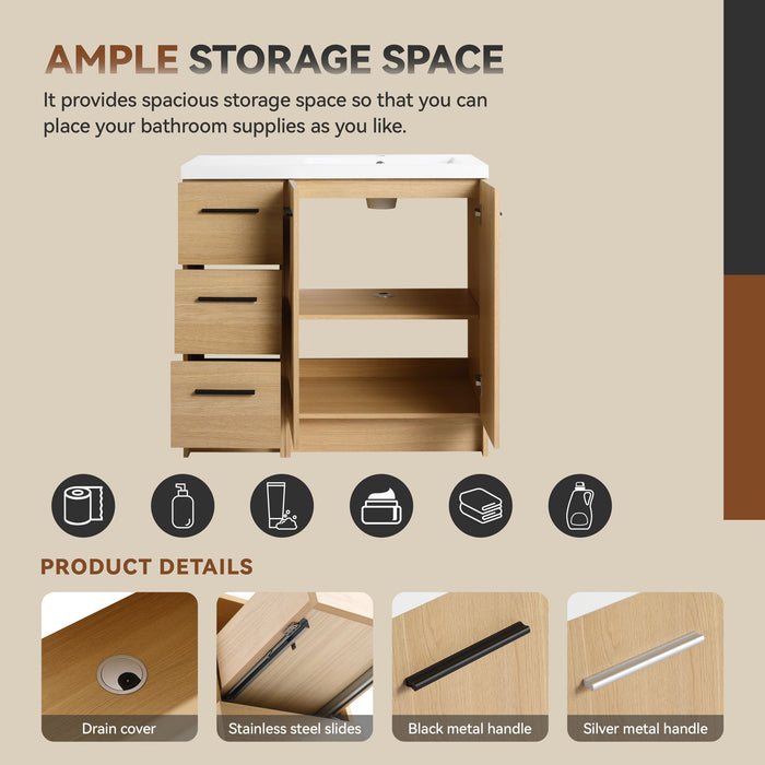 Freestanding Bathroom Vanity Set With Tall Linen Cabinet, 3 Drawers And Large Storage, Single Sink