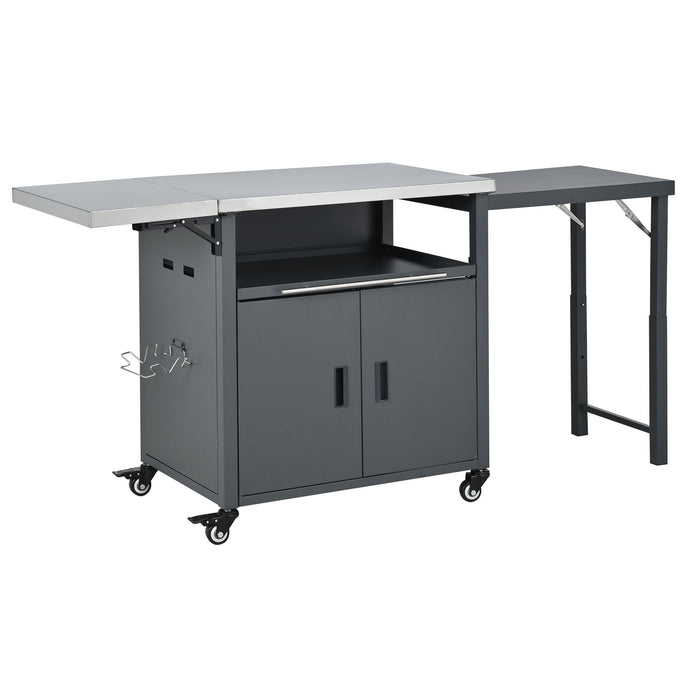Foldable Outdoor Prep Station BBQ Cart With Trash Rack
