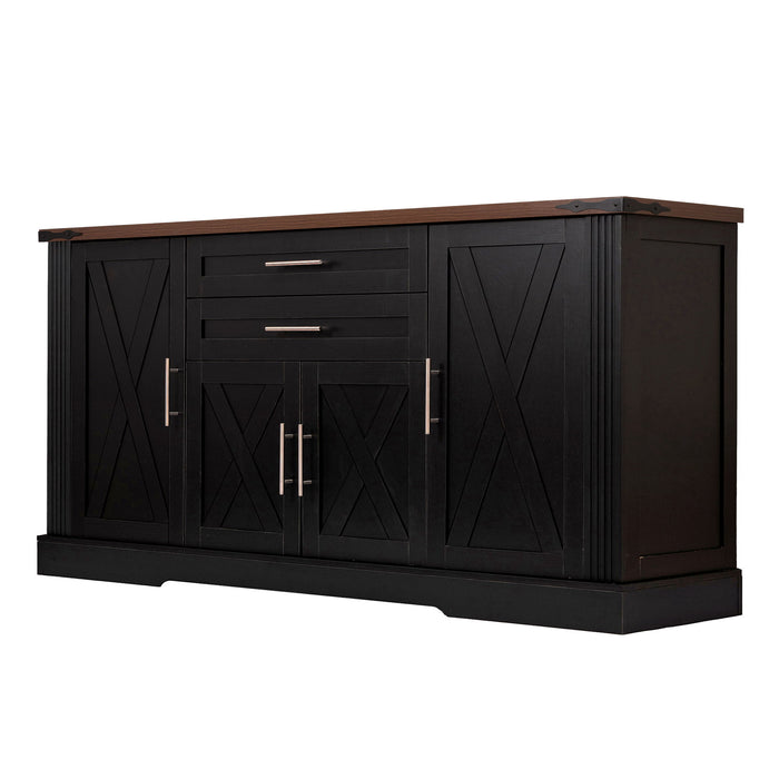 Barn Door Storage Cabinet With 2 Drawers & Door Rack, Adjustable Shelves