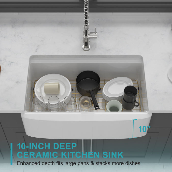 Kitchen Sink Workstation With Deep Bowl And Space-Saving Track Design - White
