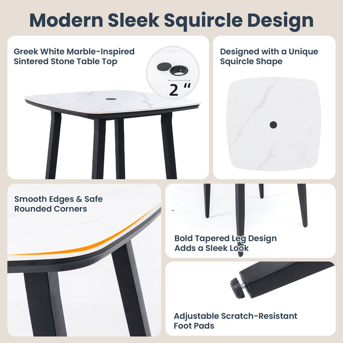 5 Pieces Outdoor Patio Bar Set, Rounded Square Sintered Stone Table & 4 Swivel Bar Chairs