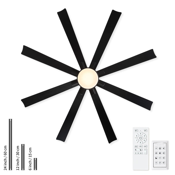 Large Ceiling Fan With Dimmable LED Light 8 Blades Remote Control, Reversible DC Motor