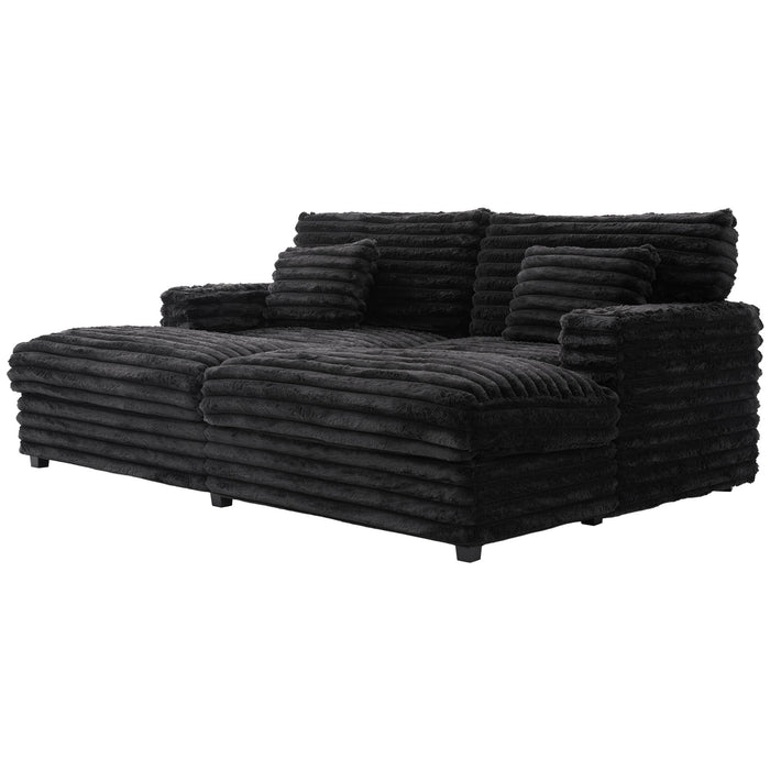 Plush Oversized Double Chaise Lounge Sofa Bed With USB Ports And Cup Holders