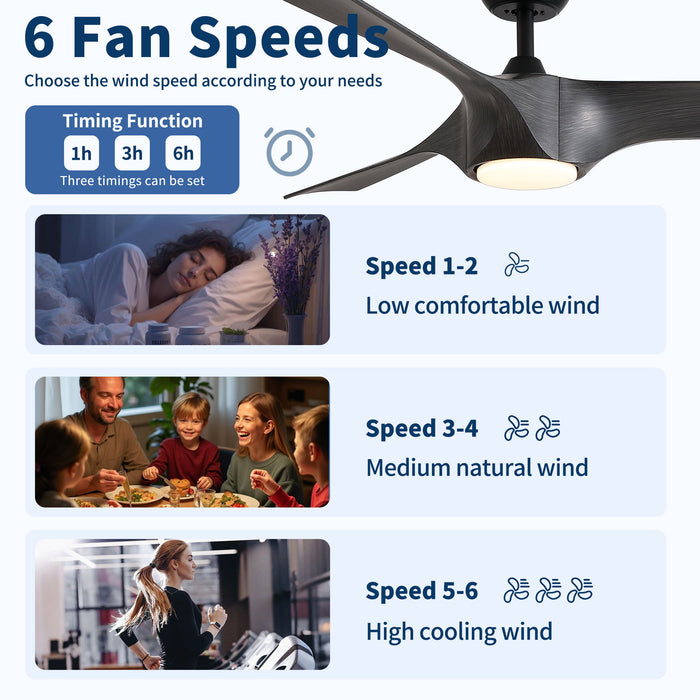 Reversible Quiet Motor Ceiling Fan Light With ABS Blades - Black / Gray