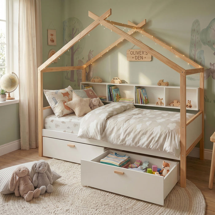 House Bed With Bookshelf Storage