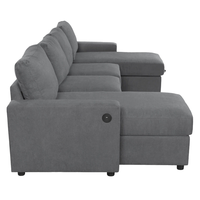 Convertible Sectional Sofa With Storage Chaise Lounges And USB Ports