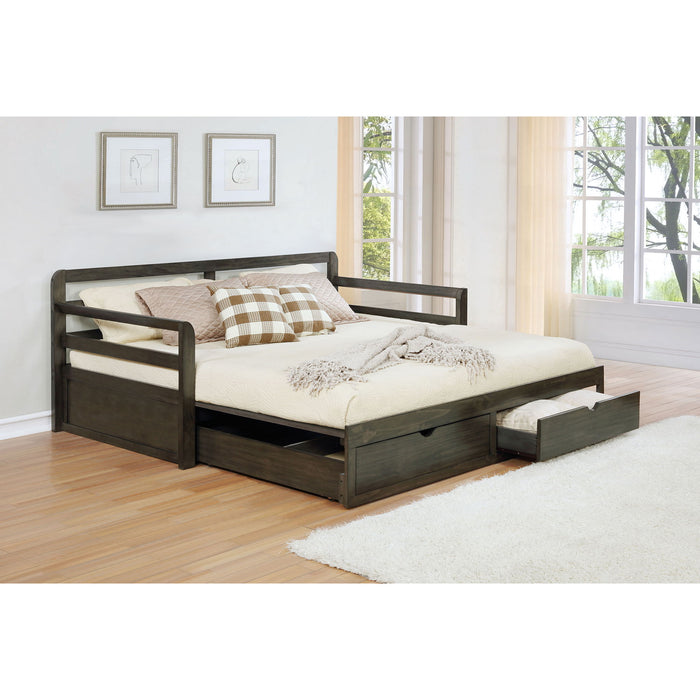 Twin Long 2 Drawer Daybed With Extendable Trundle, Storage Drawers, Fits Standard Mattress - Gray