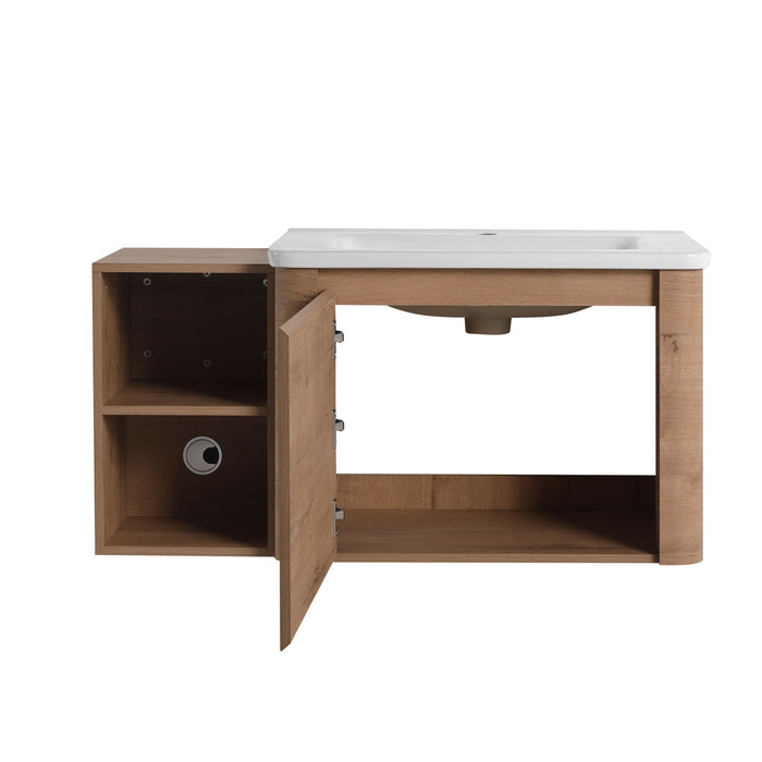 Wall Mounted Bathroom Vanity & Sink, Storage Shelves & Soft Close Door