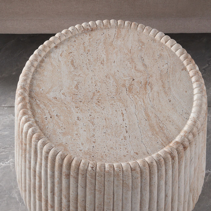 Fluted Drum Accent Coffee Table For Indoor / Outdoor - Beige / Yellow