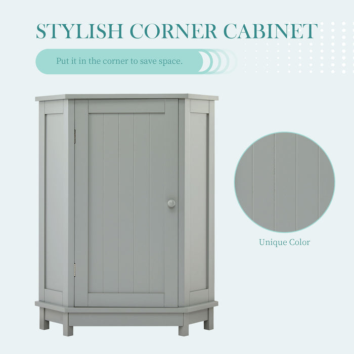 Triangle Corner Bathroom Cabinet With Adjustable Shelf, Storage Unit - Gray