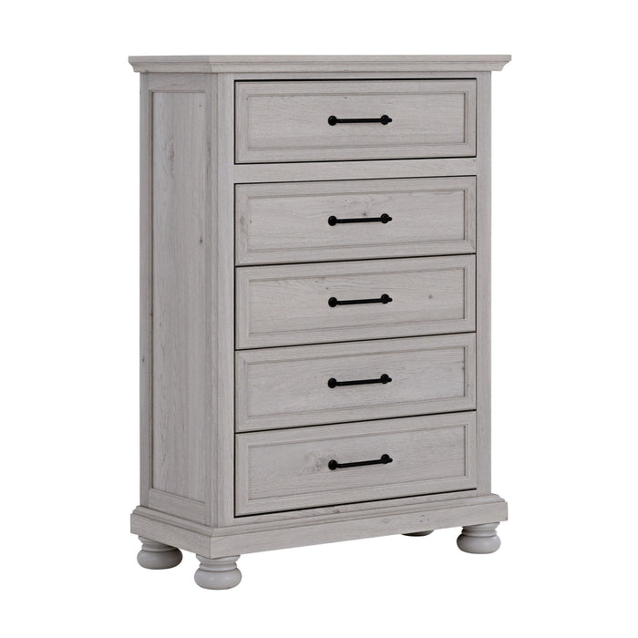 Larksmont - 5-Drawer Chest With Black Metal Pulls - Oyster Shell Gray