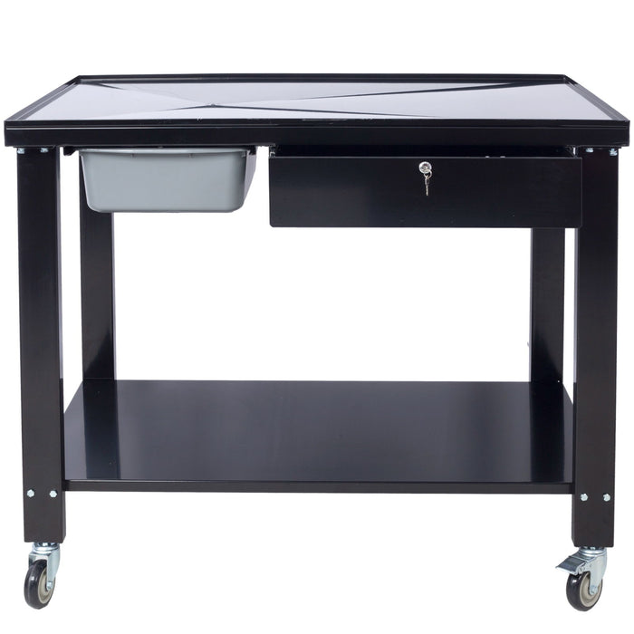 Transmission Teardown Work Station 1 / 2 Ton Capacity Sloping Drain Table Locking Drawer Removable Drain Basin Full-Width Lower Shelf Four 4" Caster Wheels