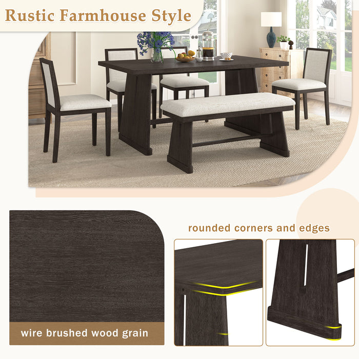 Dining Set With Rectangular Table, 4 Upholstered Chairs & 1 Padded Bench