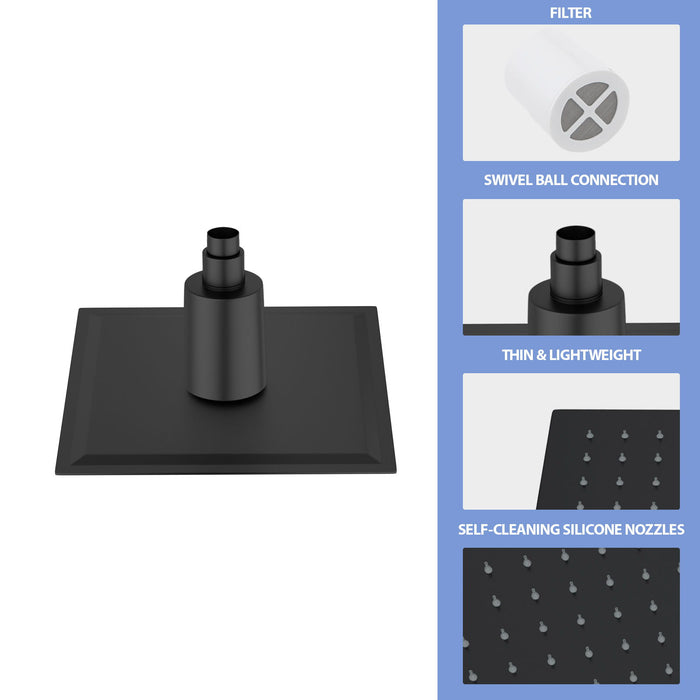 Ultra Thin 8" Square Rain Shower Head 304 Stainless Steel, Wall / Ceiling Mounted