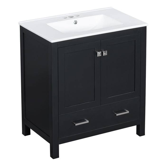Bathroom Vanity With Single Sink, Combo Cabinet Undermount Sink, Bathroom Storage Cabinet With Two Doors And A Drawer, Soft Closing, Multifunctional Storage, Solid Wood Frame