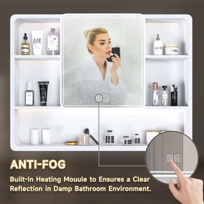 Aluminium Medicine Cabinet Mirror With 3 Colors LED Light And Defogging Function - White