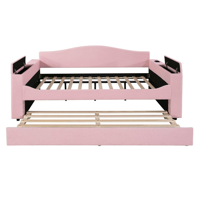 Upholstered Daybed With Storage Armrests, Trundle And Latest Integrated Bluetooth Audio System