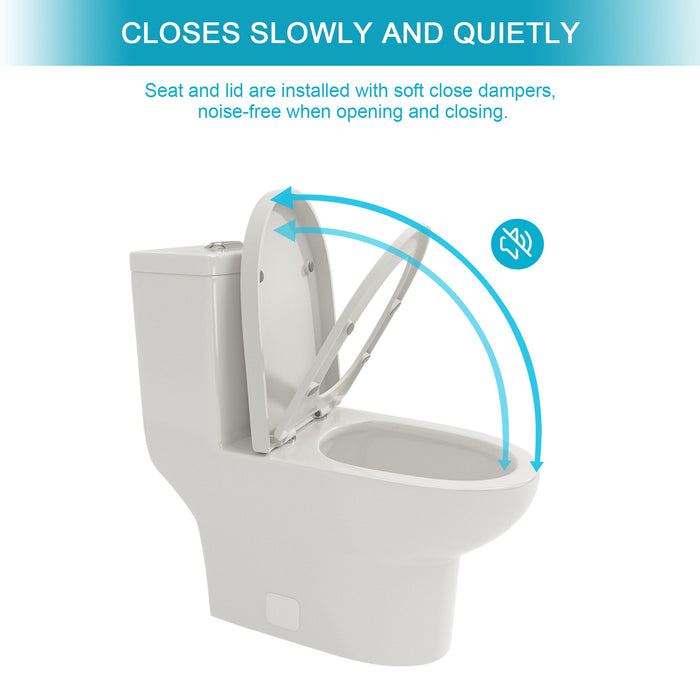 1 Piece Toilet With Dual Flush, Soft Closing Seat - White