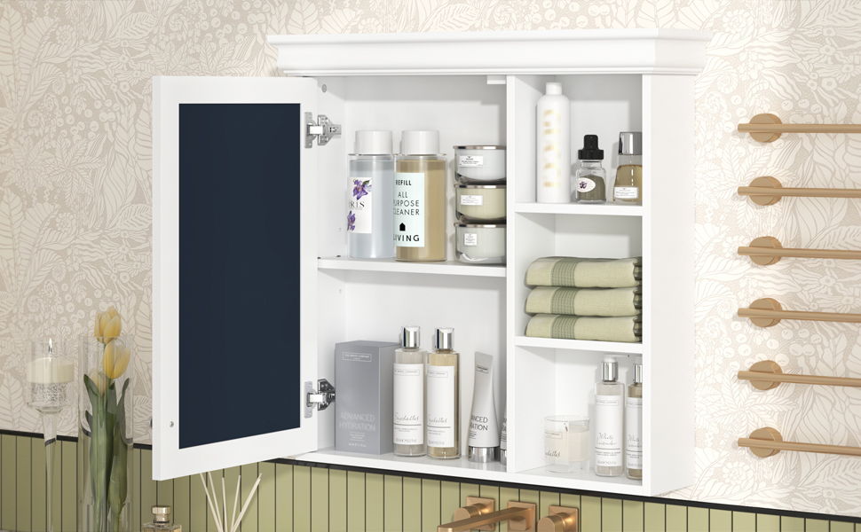 Wall Mounted Bathroom Medicine Cabinet With Mirror And Adjustable Storage With Soft Close Hinges