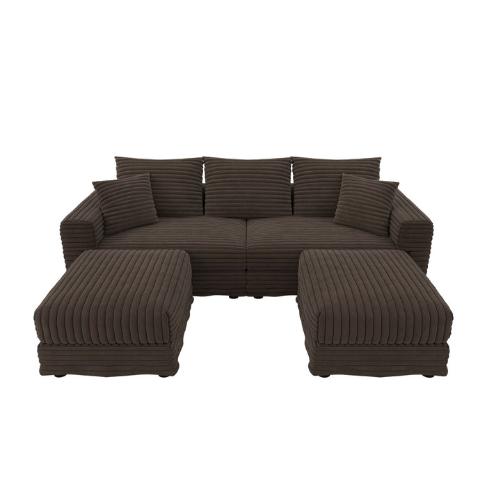 Deep Seat Convertible Sofa With Soft Pillows And Ottomans