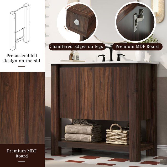 Modern Bathroom Vanity With Rectangle Ceramic Sink, Soft Closing Doors