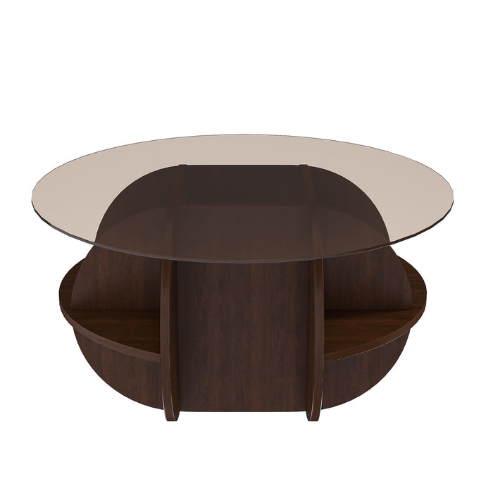 Round Coffee Table With Storage For Living Room - Walnut