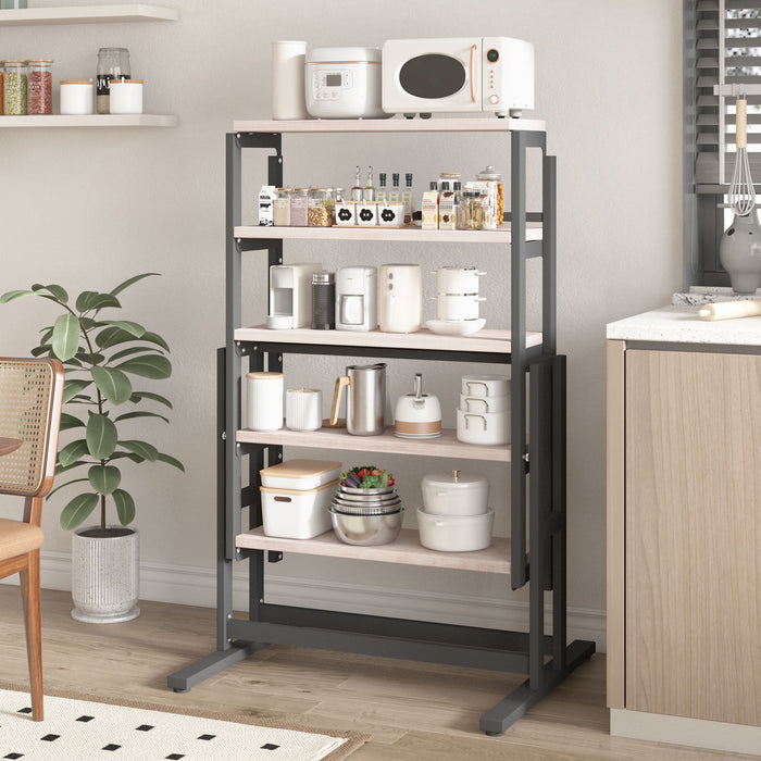 Solid Mahogany Wood Multifunction Convertible Dining Table, Free Switch Space-Saving Table, Shelf For Dining Room Or Kitchen - Beige / Black