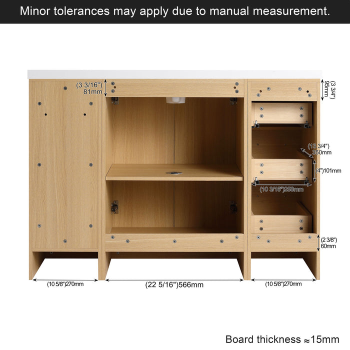 Freestanding Bathroom Vanity Set With Tall Side Cabinet, 3 Drawers And 3 Door Cabinet, Integrated Sink, Large Storage - Glossy White / Light Oak