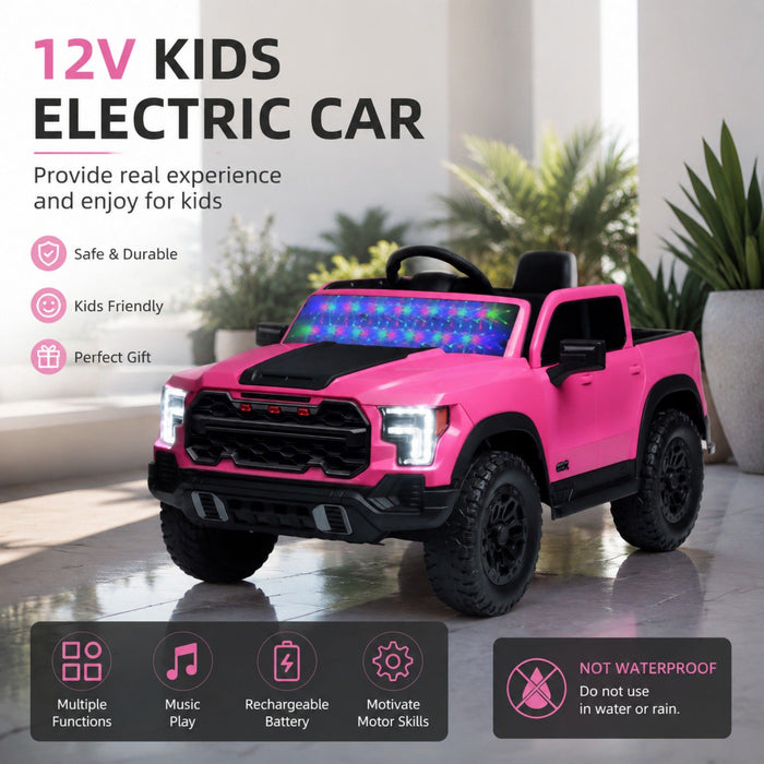 12V Kids Ride On Car With Remote Control, 4 Wheel Shock Absorption, Multifunctional Music Player Perfect Gift For Toddlers - Pink