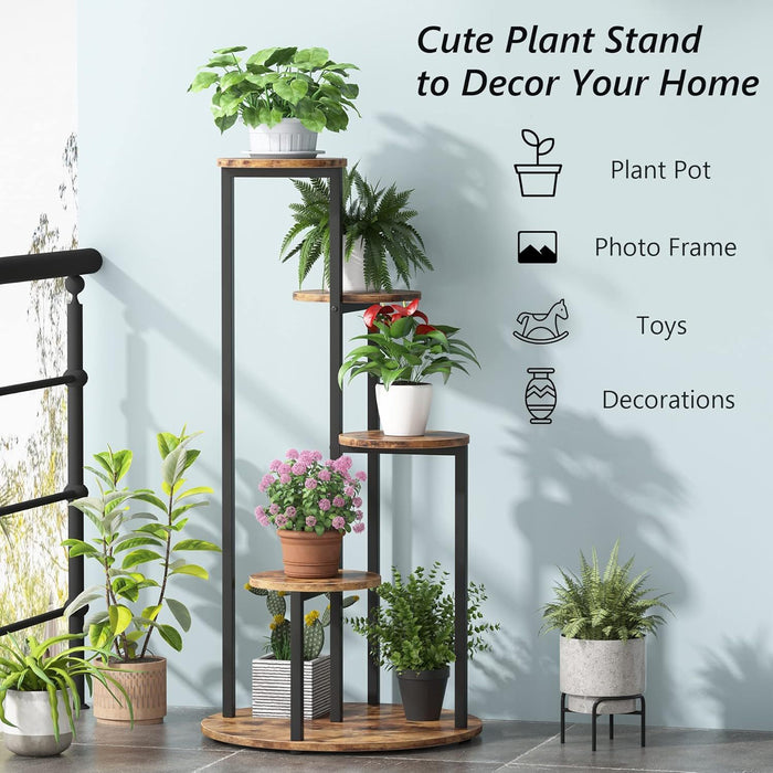 4 Tier Corner Plant Stand For Balcony, Garden & Patio - Rustic Brown